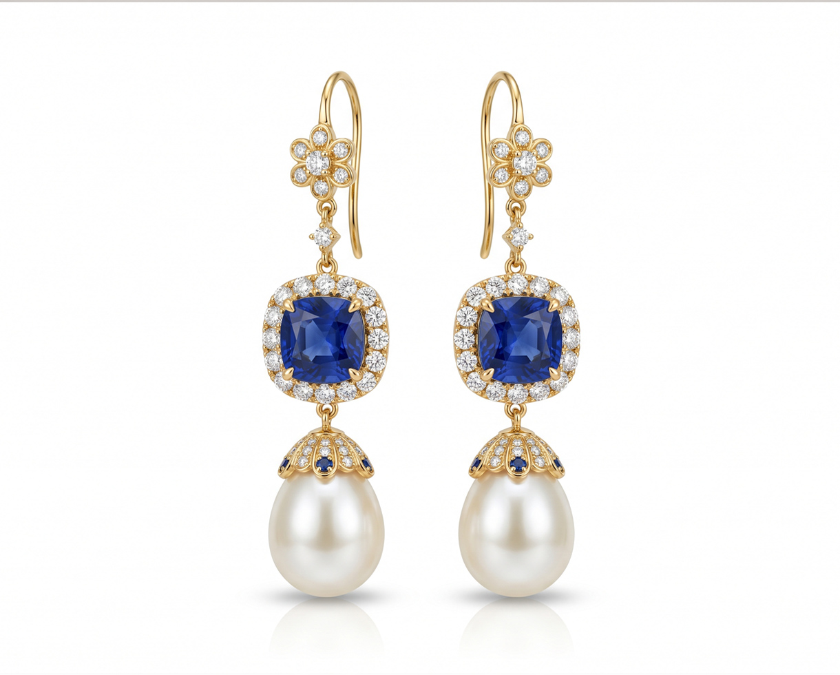 Jewelry Photo Editing – After example: Sapphire Pearl Earring Edit