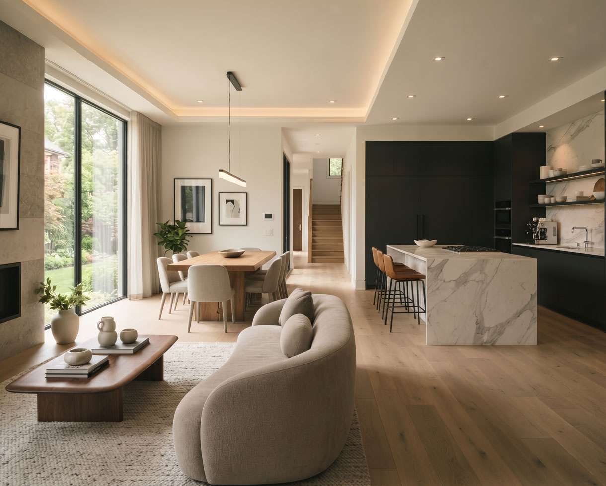 Interior Photo Editing – Before example: Open Plan Multi-Room Retouching