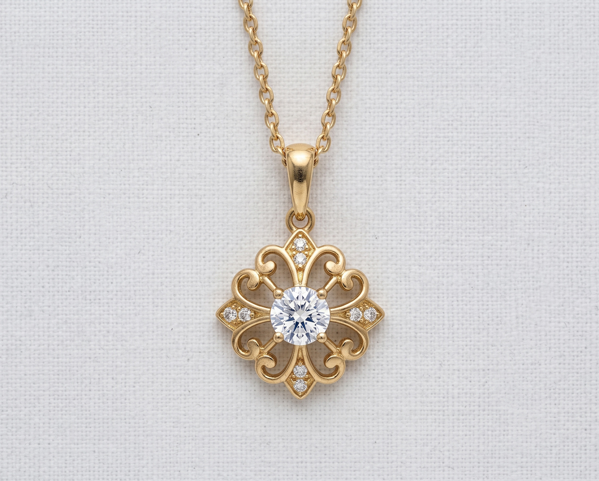 Jewelry Photo Editing – Before example: Heart Pendant Necklace Retouching